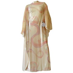 1970s Dramatic Angel Wing Sleeve Velvet Dress