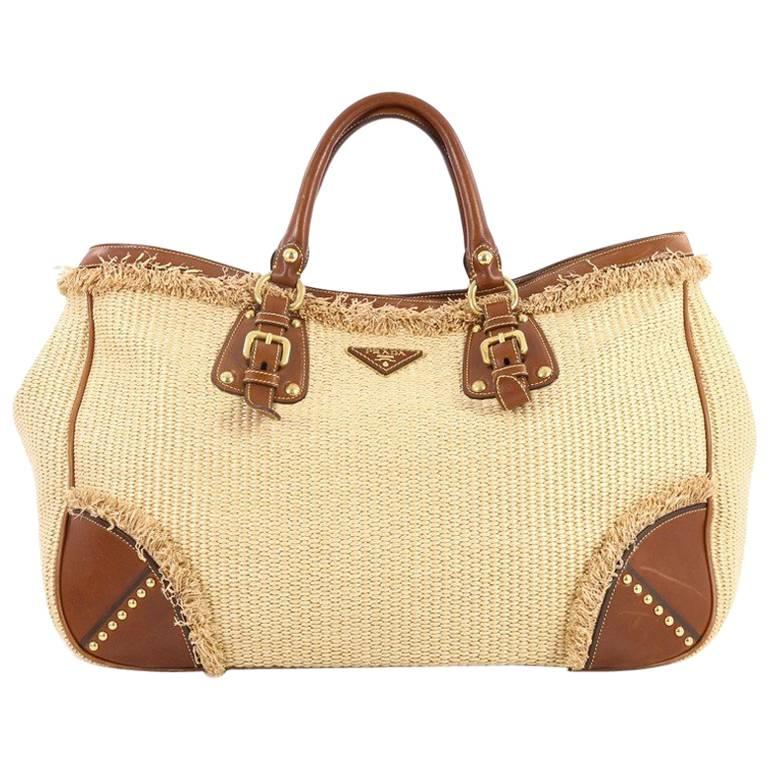 large prada raffia tote