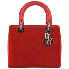 Christian Dior Lady Dior Handbag Stitched Cannage Suede Medium