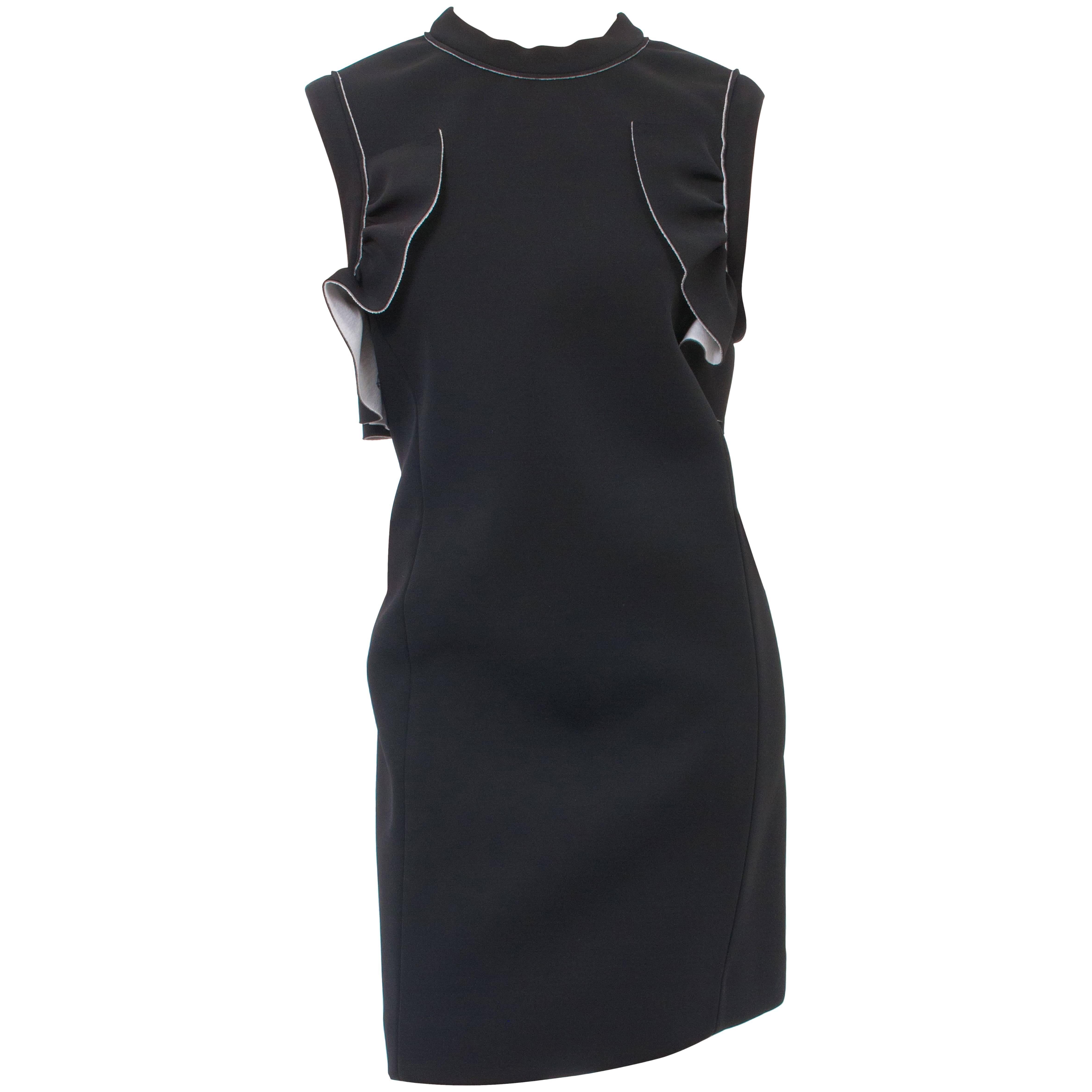 Marni Black Neoprene Sleeveless Ruffle Dress