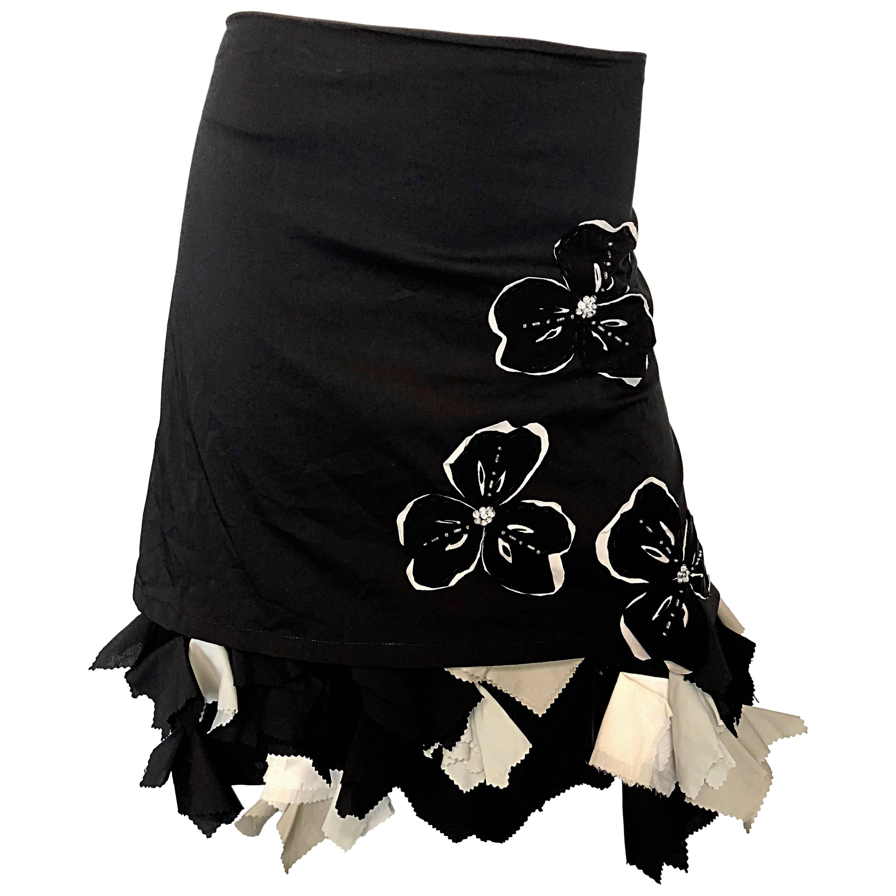 1990s Michelle Tan Black and White Origami Rhinestone Vintage Skirt For Sale