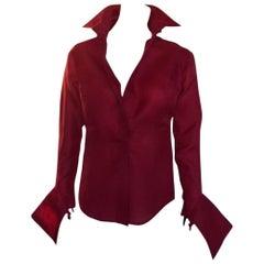 2000s Gianfranco Ferrè Silk Organza Red Cherry Blouse Made in Italy