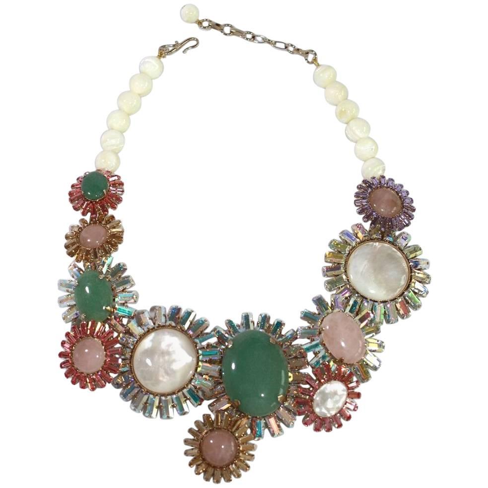 Philippe Ferrandis Pink Quartz Mother of Pearl Chrysoprase Necklace