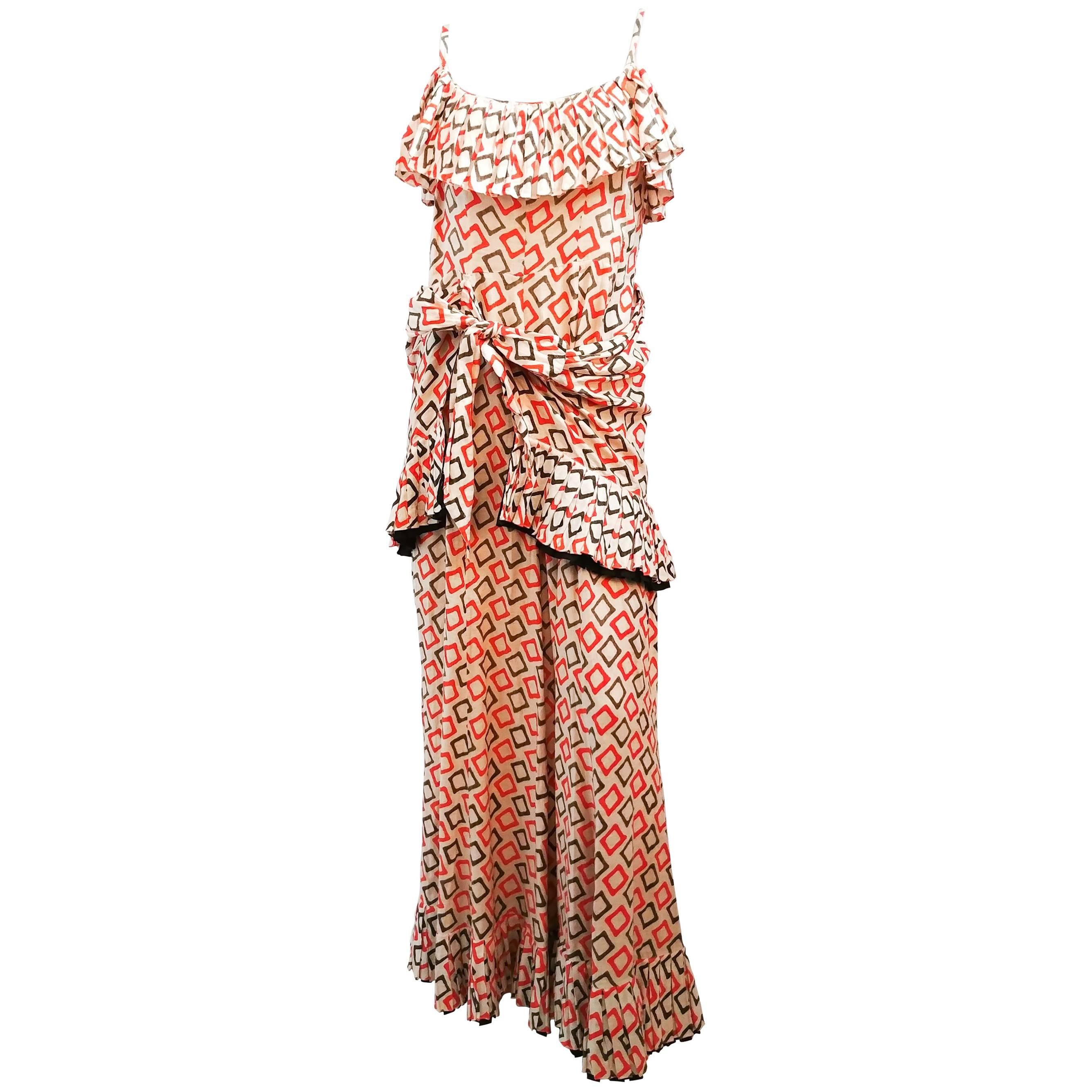Geometrisches Kleid aus bedruckter Baumwolle aus den 1930er Jahren im Angebot