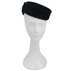 Vintage Black Fur Velour Hat with Bow, 1940s