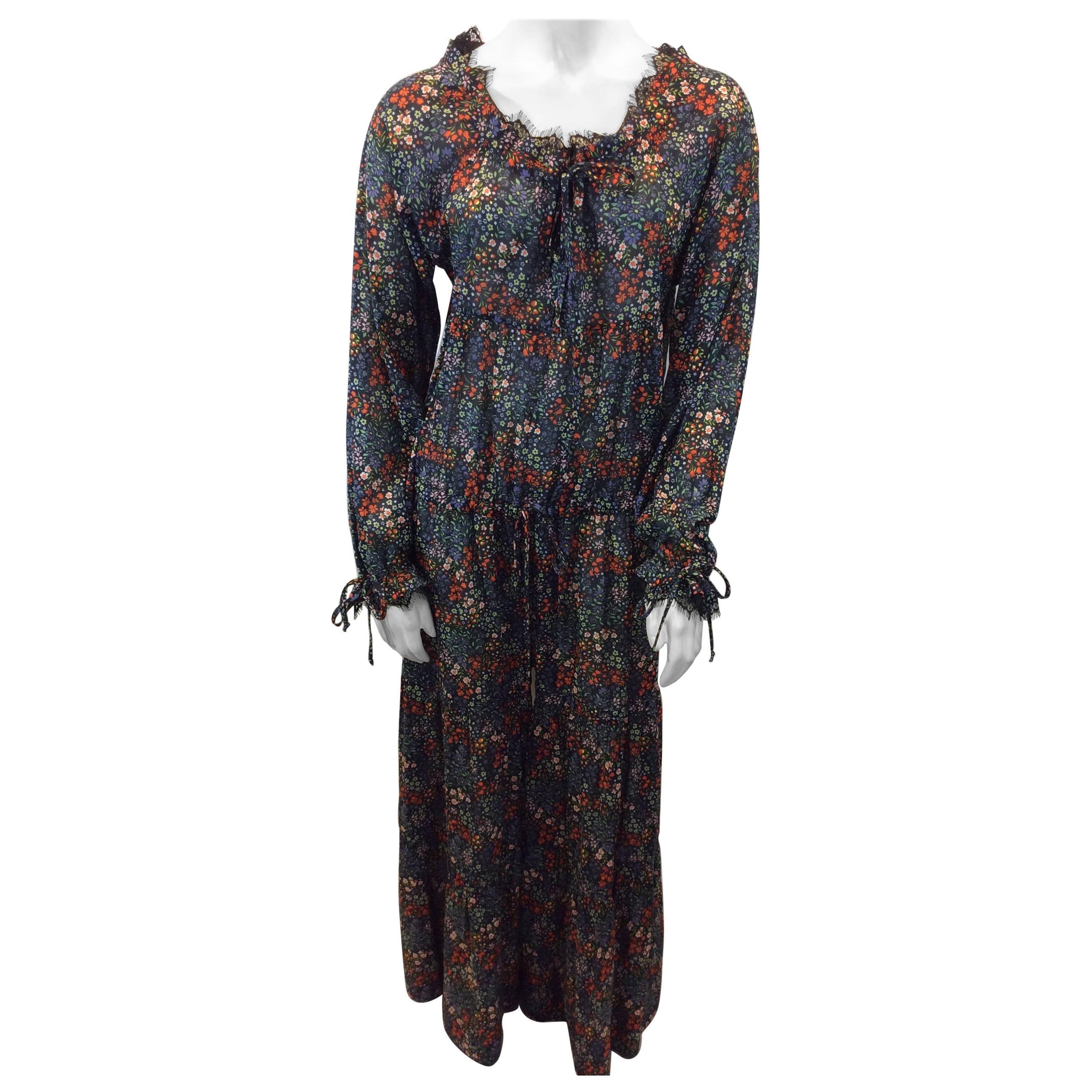 Warm Floral Cotton Jumpsuit With Lace Detail NWT For Sale