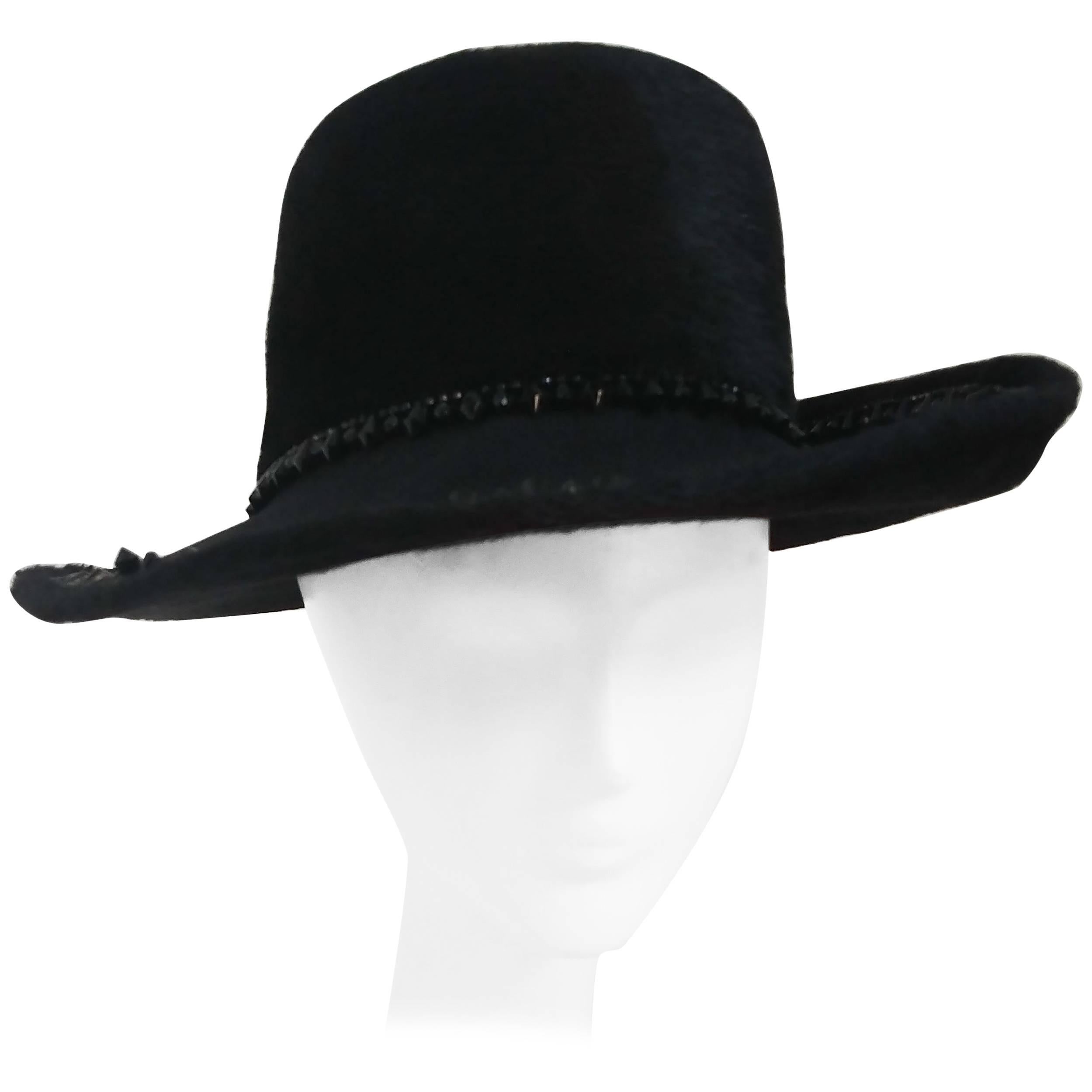 Wide Brimmed Fur Felt Beaded Trim Hat, 1960s