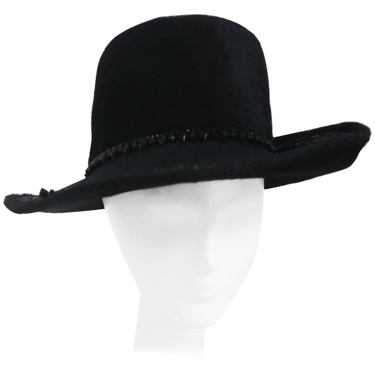 Wide Brimmed Fur Felt Beaded Trim Hat, 1960s For Sale at 1stDibs