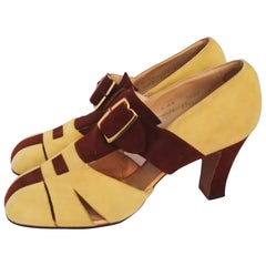 Yellow and Brown Suede Heels, 1930s 