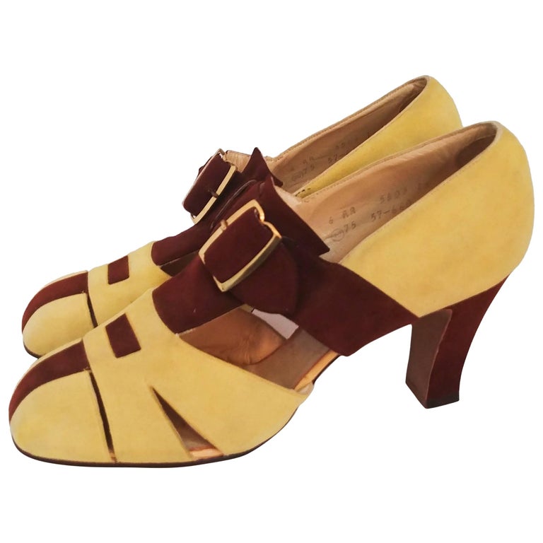 Yellow and Brown Suede Heels, 1930s at 1stDibs 1920s heels
