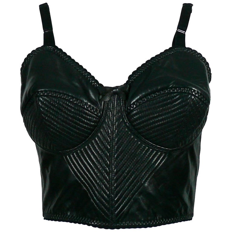 Jean Paul Gaultier Vintage Black Leather Padded Corset Bra at 1stDibs