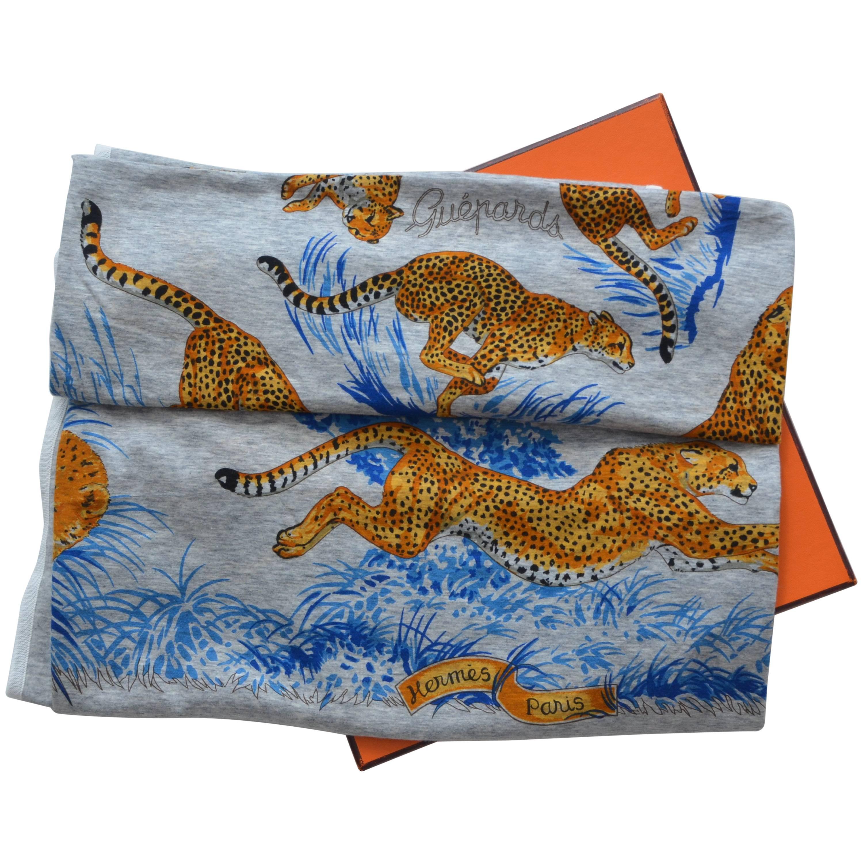 HERMES Carre Guepards Cotton Scarf   NEW