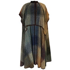 c.1974 Valentino Boutique Nubby Wool Oversized Check Cape