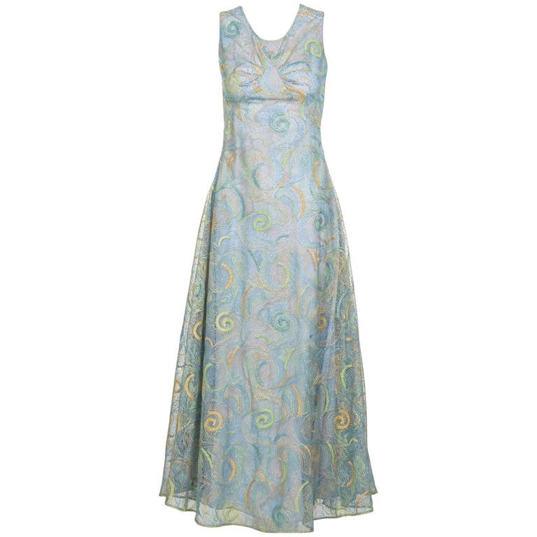 2102 Rodarte Van Gogh Multicolored Metallic Embroidered Tulle Dress For ...