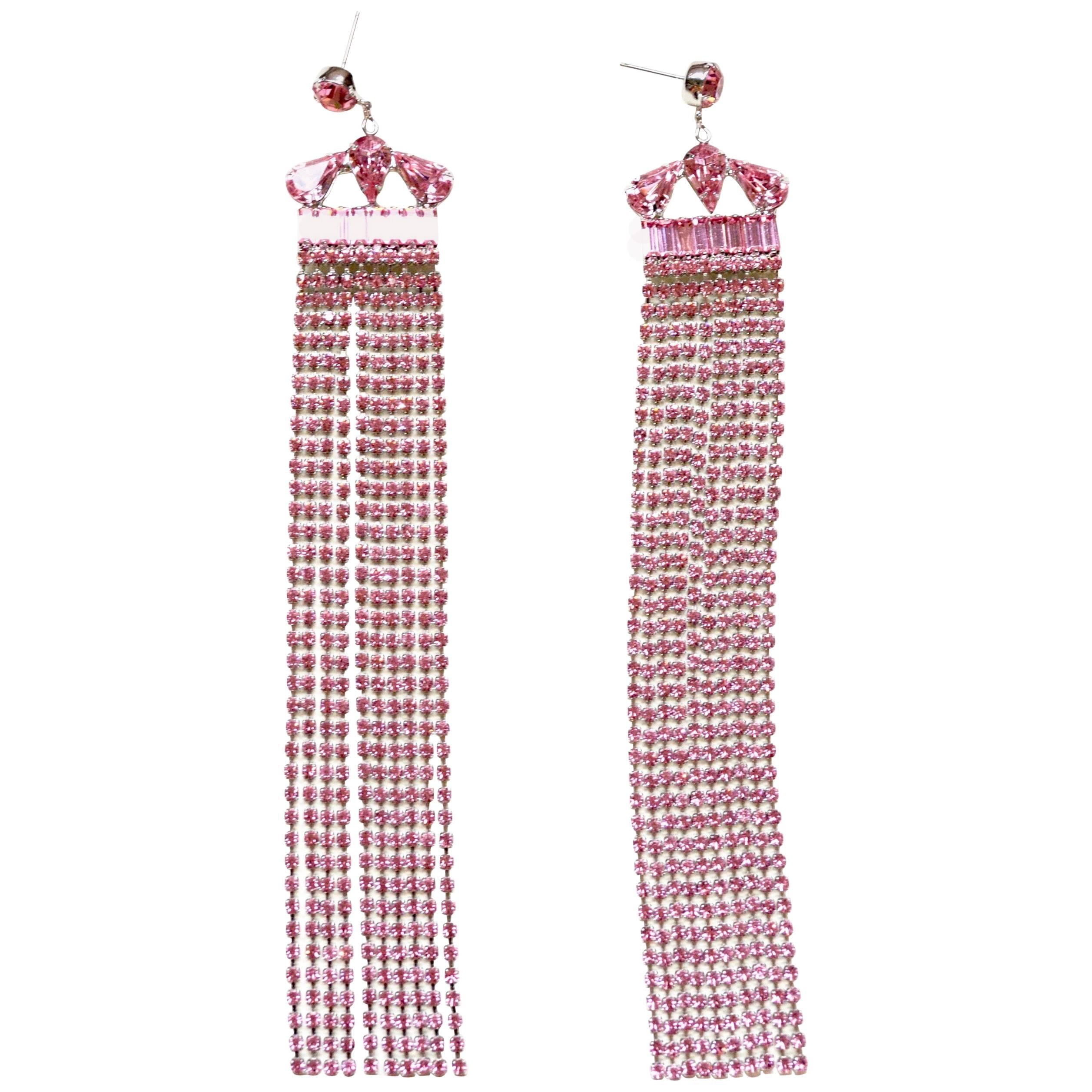 Pink Rhinestone showgirl earrings For Sale