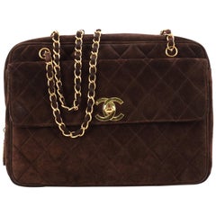 Chanel Vintage Front Pocket Camera Bag Quilted Suede Maxi