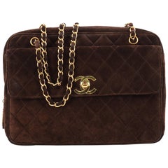 Chanel Vintage Front Pocket Camera Bag Quilted Suede Maxi 