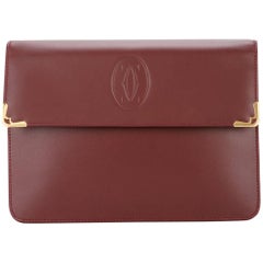 Cartier Burgundy Bordeaux Leather Gold Evening Envelope Flap Clutch Bag