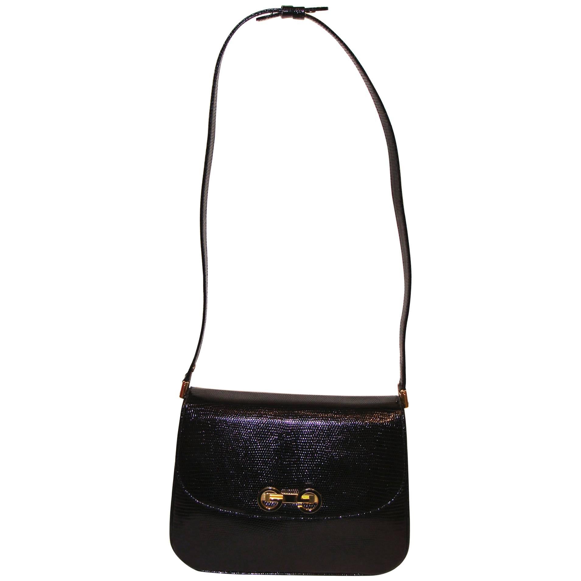 Elegant Black Gucci Lizard Shoulder Bag with Adjustable Strap SPRING!