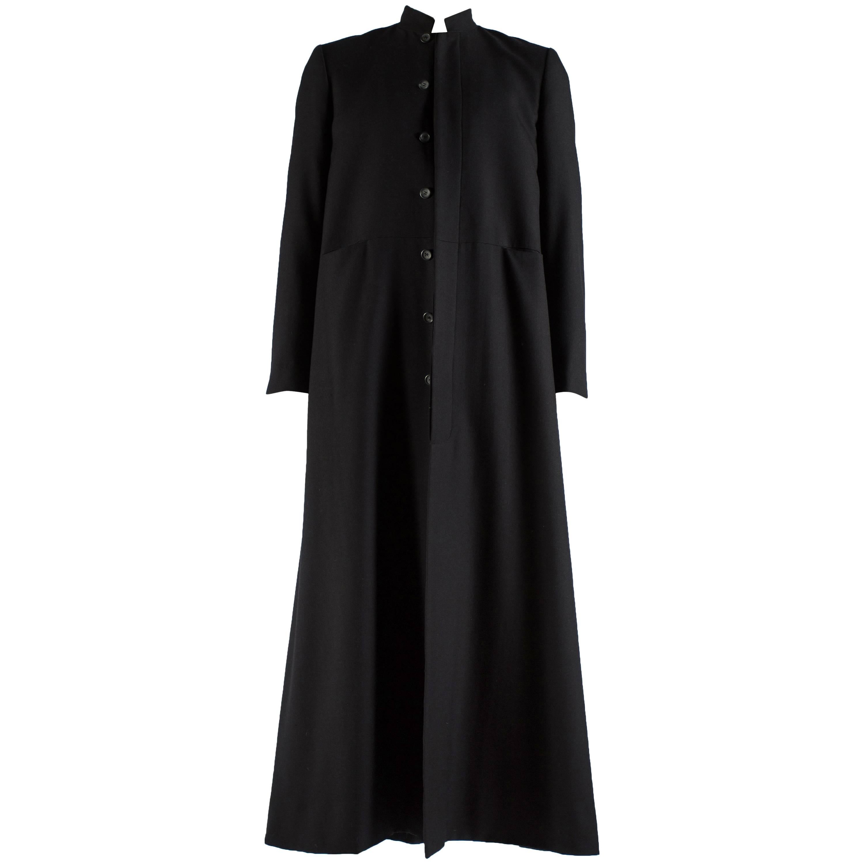 Raf Simons black wool full length button up priest coat, 'confusion' aw 2000 For Sale