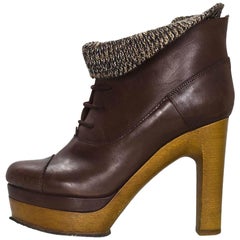 Chloe Brown Leather Sock Booties Sz 38