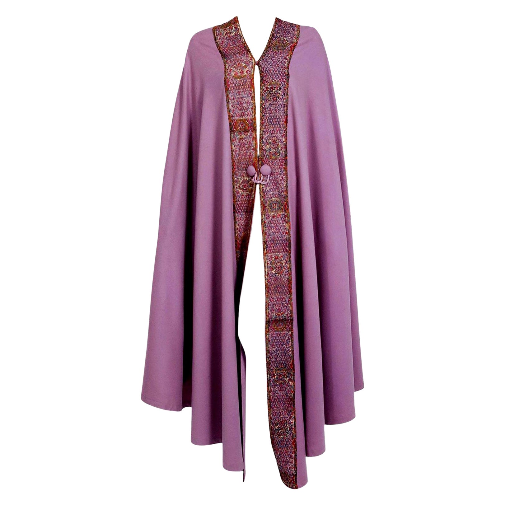 Vintage 1915 Liberty Paris Couture Lilac Wool & Colorful Lace Art-Nouveau Cape For Sale