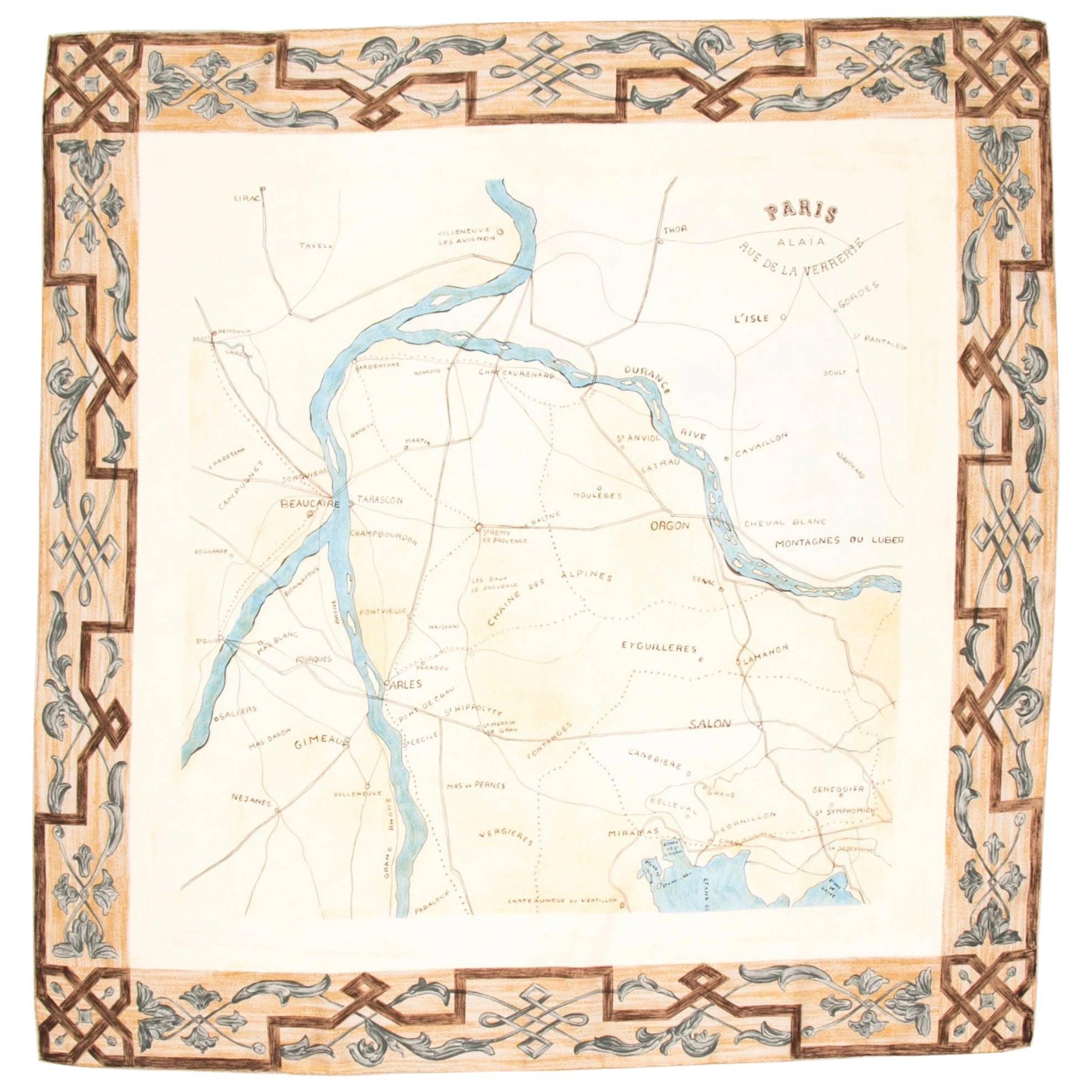 1990's AZZEDINE ALAIA map of Paris silk scarf