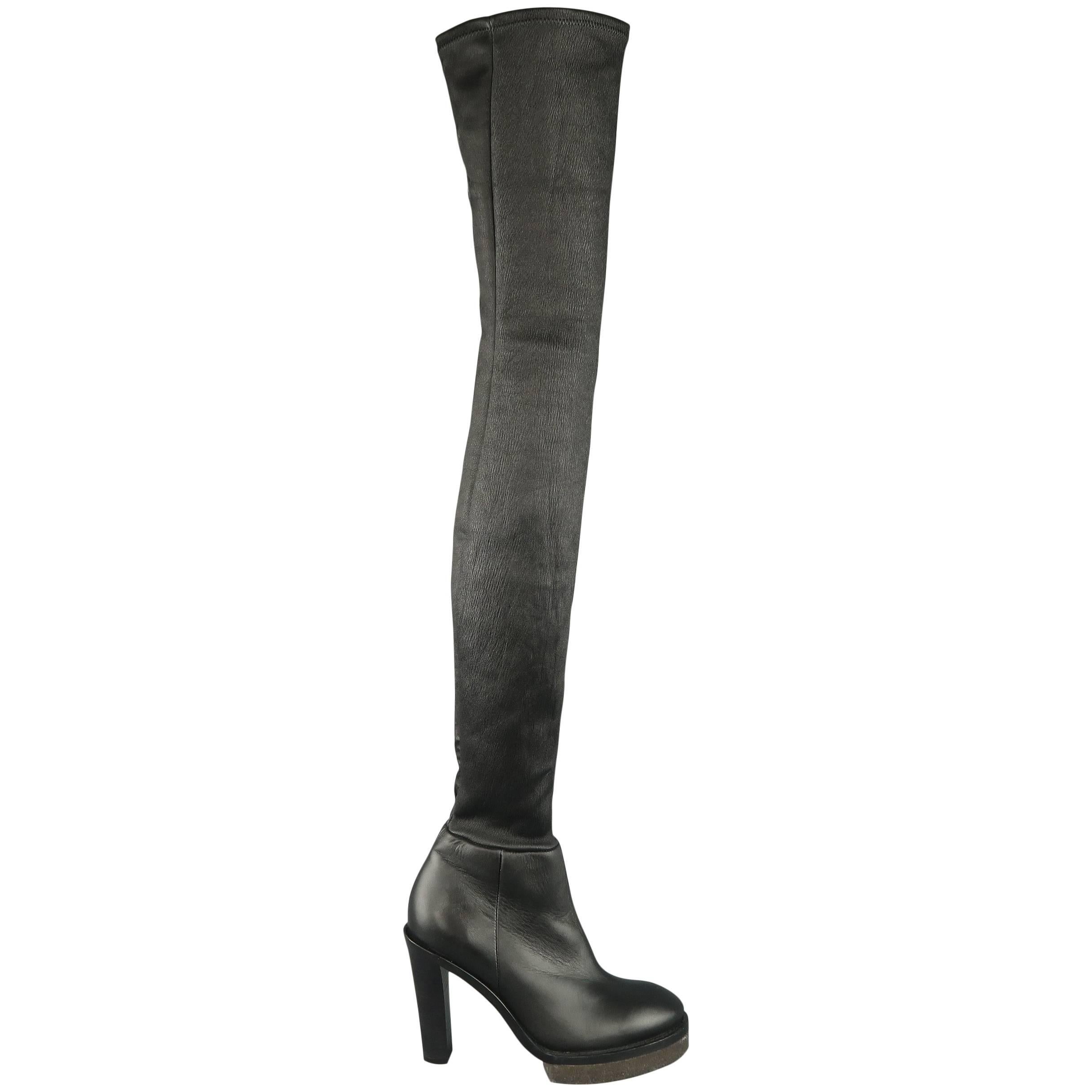 ACNE STUDIOS Size 6 Black Leather REVERY Platform Thigh High Boots
