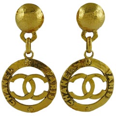 Chanel Vintage Gold Toned CC Dangling Earrings, 1993 