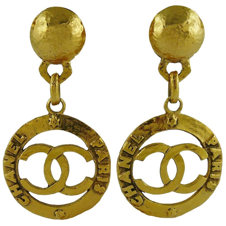 Chanel Vintage Gold Toned CC Dangling Earrings, 1993 at 1stDibs