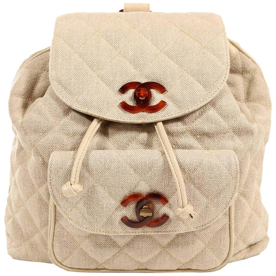 Chanel Beige Linen Quilted Backpack at 1stDibs | denim chanel backpack ...