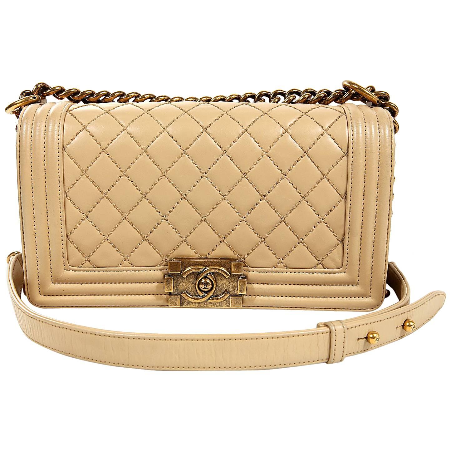 Chanel Beige Leather Medium Boy Bag- Limited Edition
