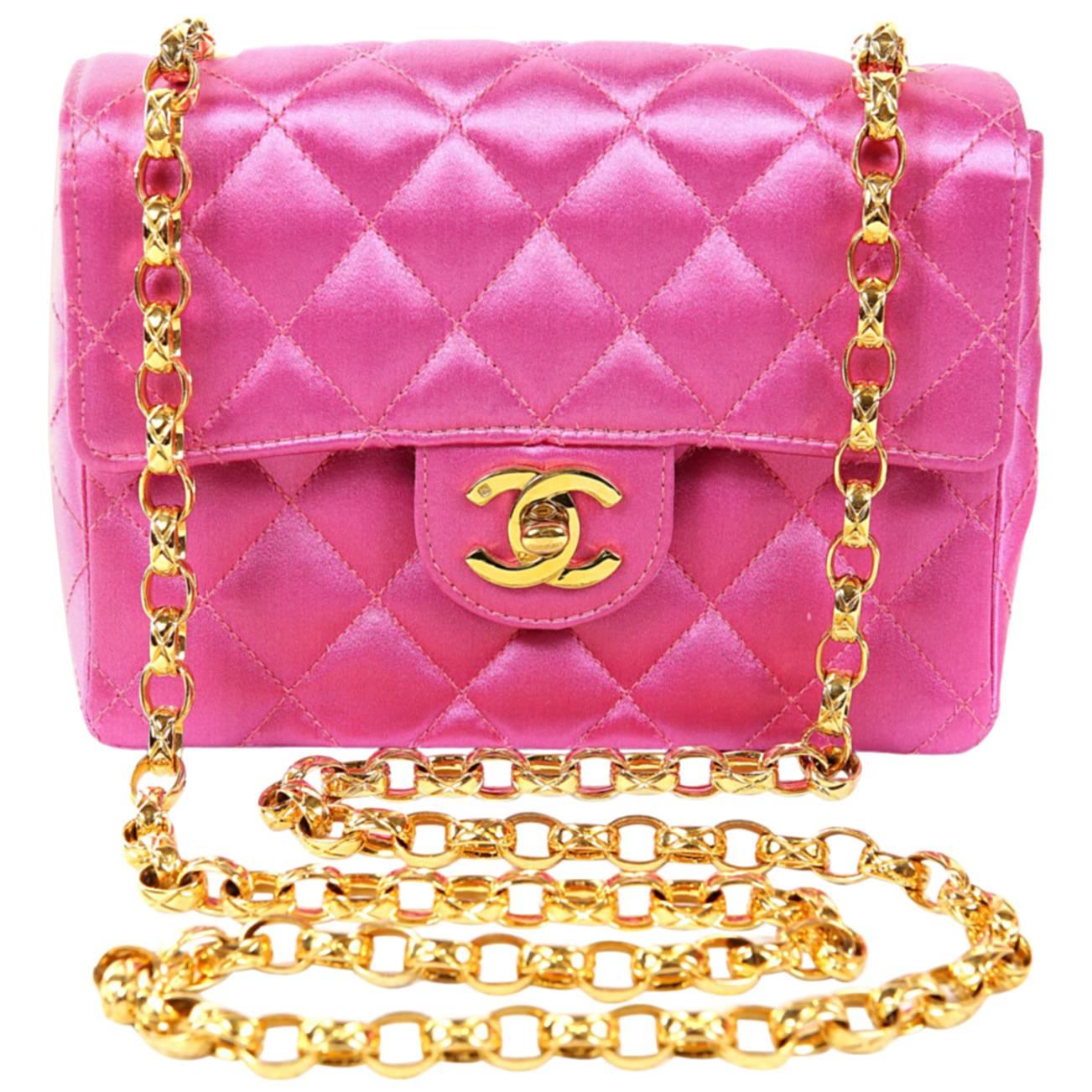 Chanel Fuchsia Satin Mini Classic Flap Bag