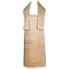 Fendi Vintage Quilted Dress in Champagne Silk Satin circa 1980s