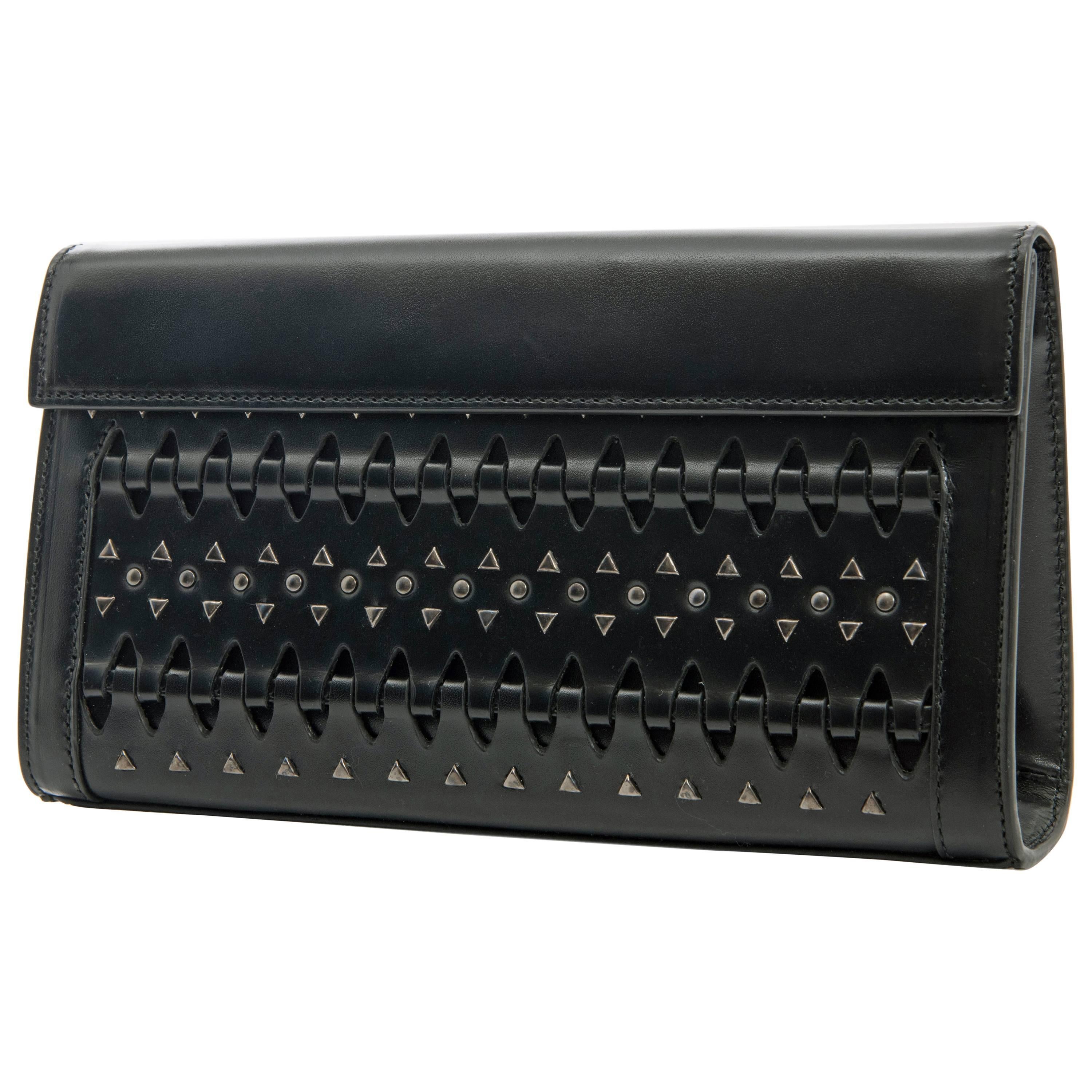 Alaia Black Perforated Leather Studded Small Clutch Bag