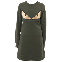 Fendi Olive Green Monster Sweatshirt Dress 