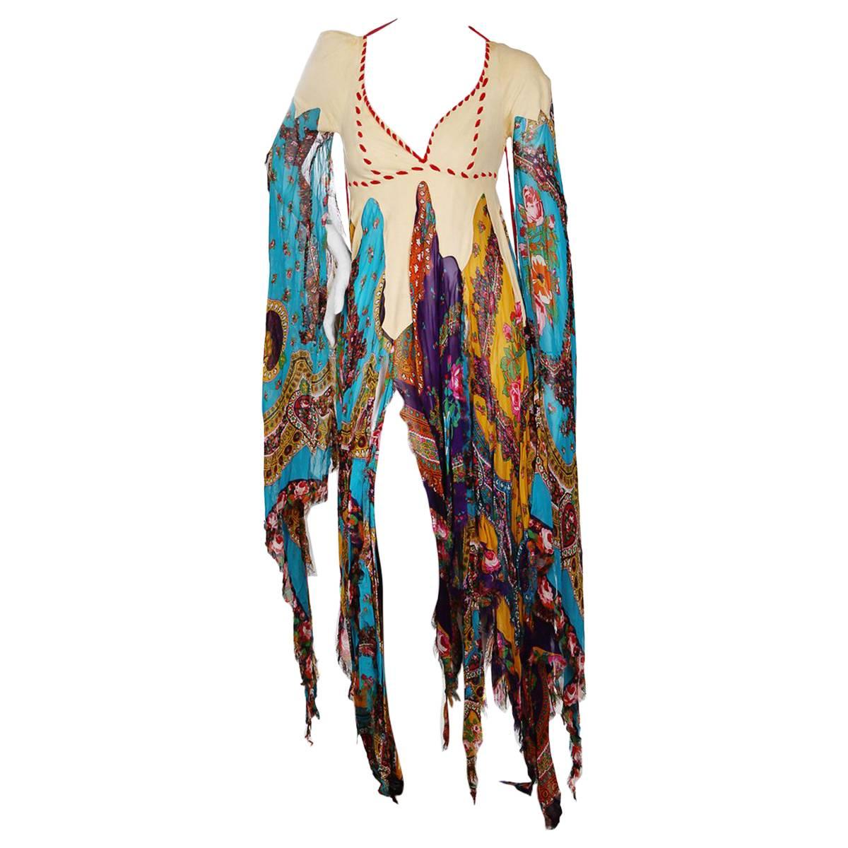 Sant' Angelo Suede and Paisley Scarf Dress circa 1960s 1970s