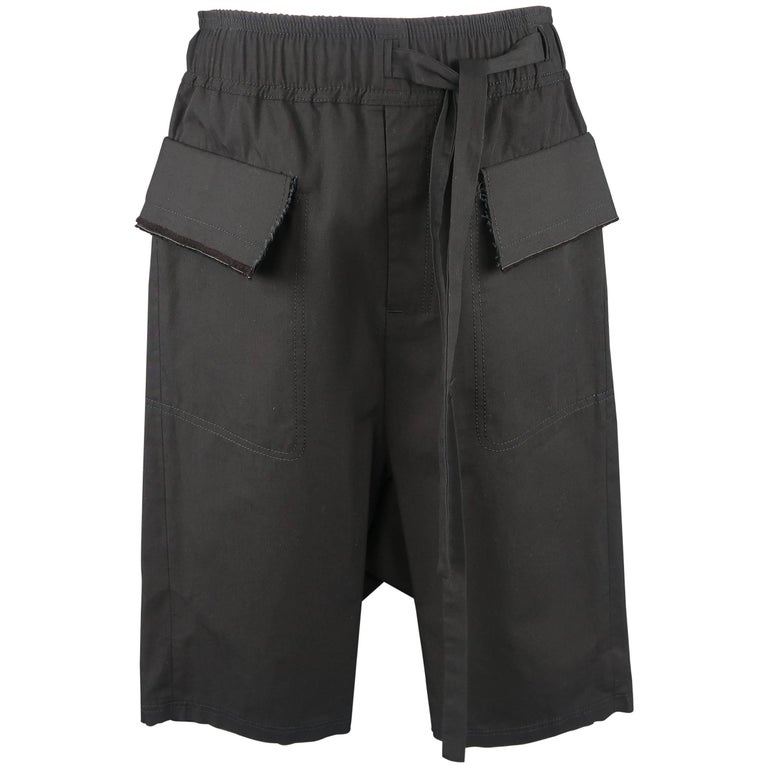 Men's DAMIR DOMA Size S Black Cotton Flap Pocket Tied Drop Crotch Shorts at  1stDibs