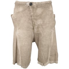 Men's BORIS BIDJAN SABERI Size L Taupe Dirty Wash Dyed Cotton Drawstring Shorts