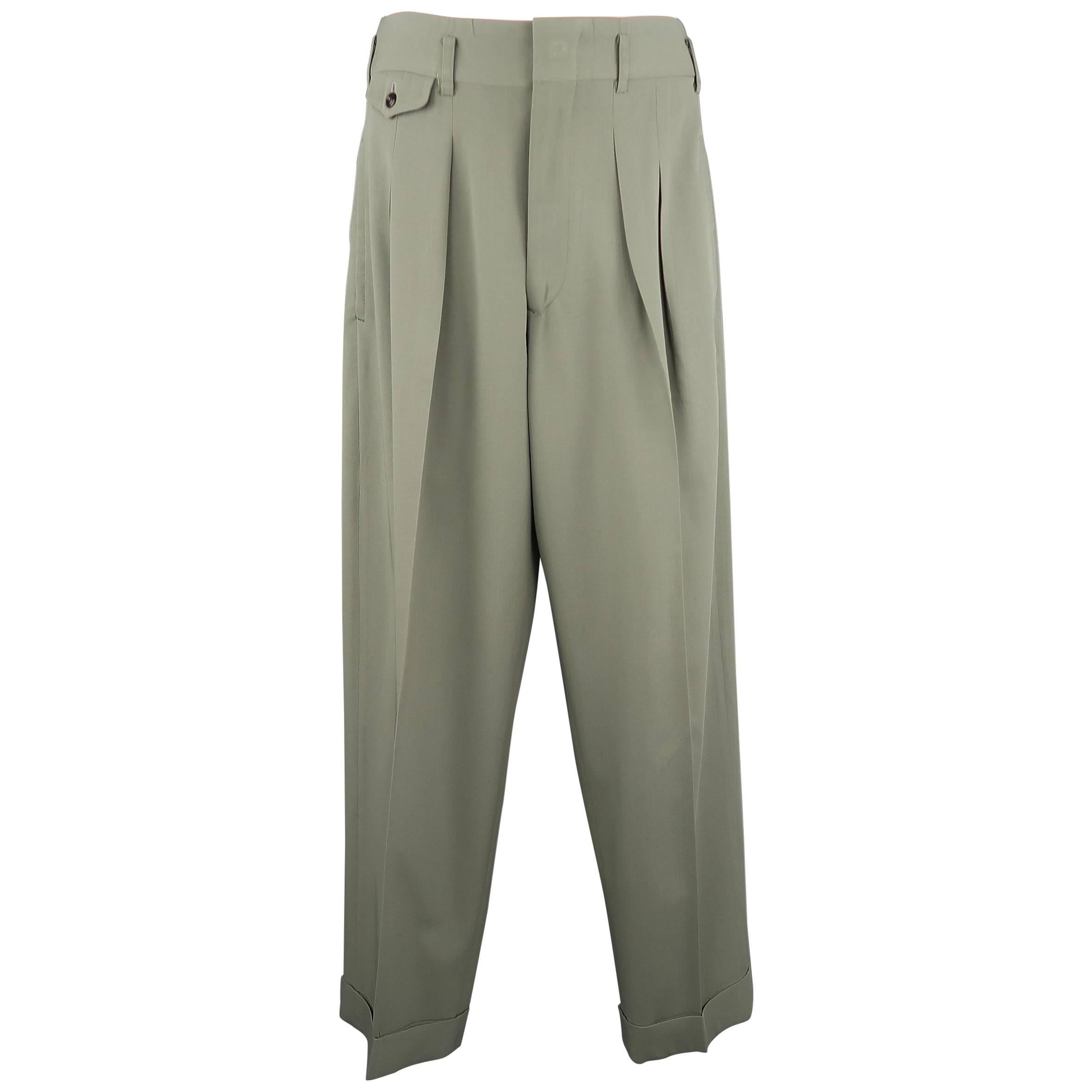 Men's MATSUDA Size 33 Sage Green Wool Pleated Dress Pants