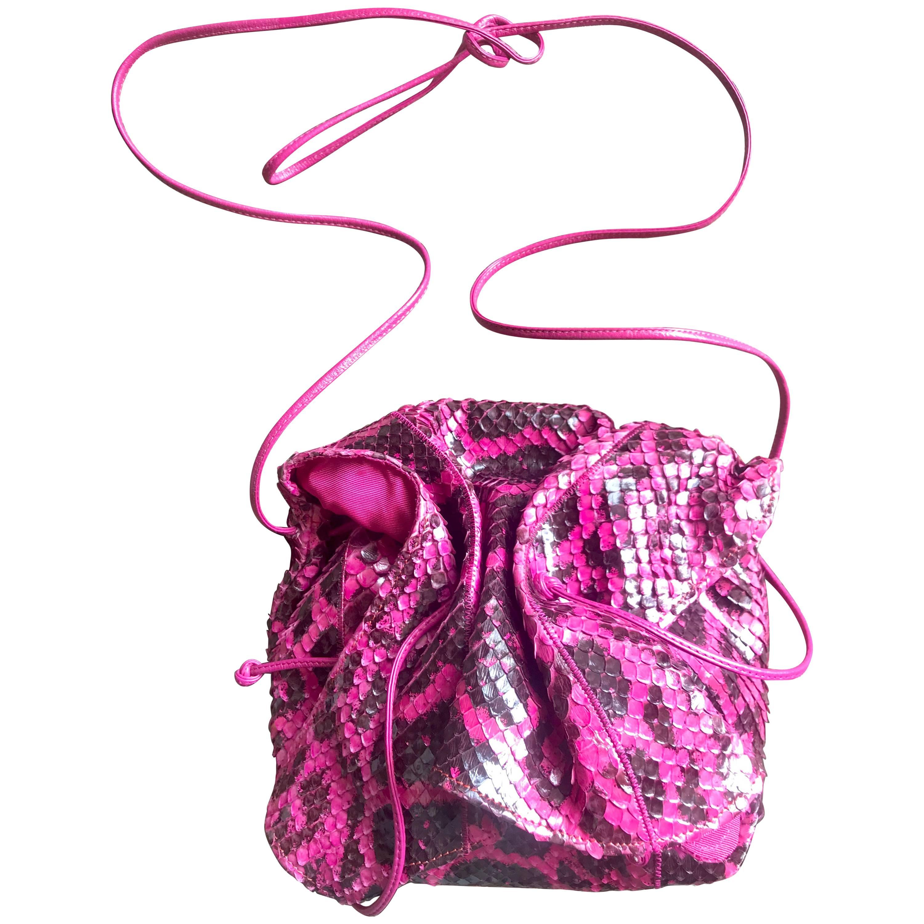 Carlos Falchi Vintage genuine pink and black combo snakeskin shoulder bag 