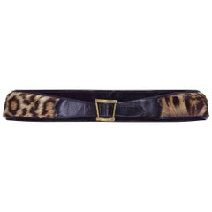 Vintage 1950s Authentic Leopard and Black Leather Belt With Gilt Buckle