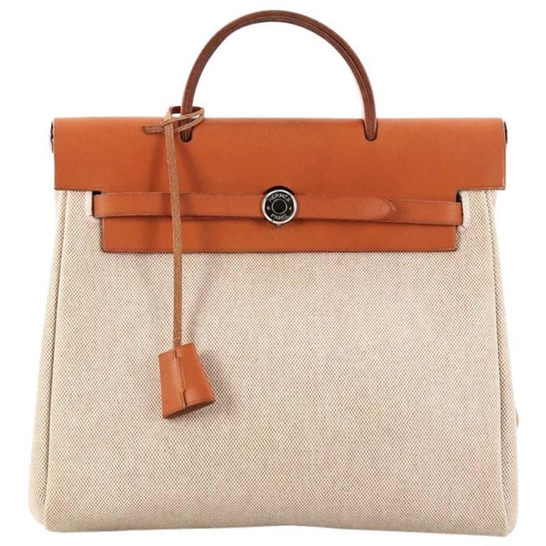 Hermes 30cm Natural Toile and Leather 2-in-1 Herbag PM Backpack Bag 