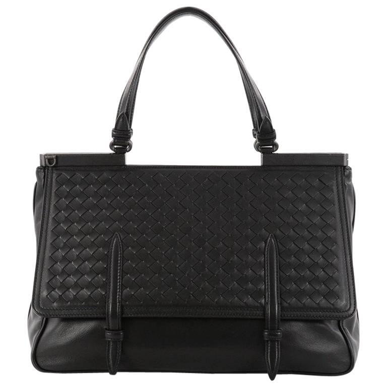 Bottega Veneta Monaco Convertible Satchel Leather with Intrecciato Detail Medium