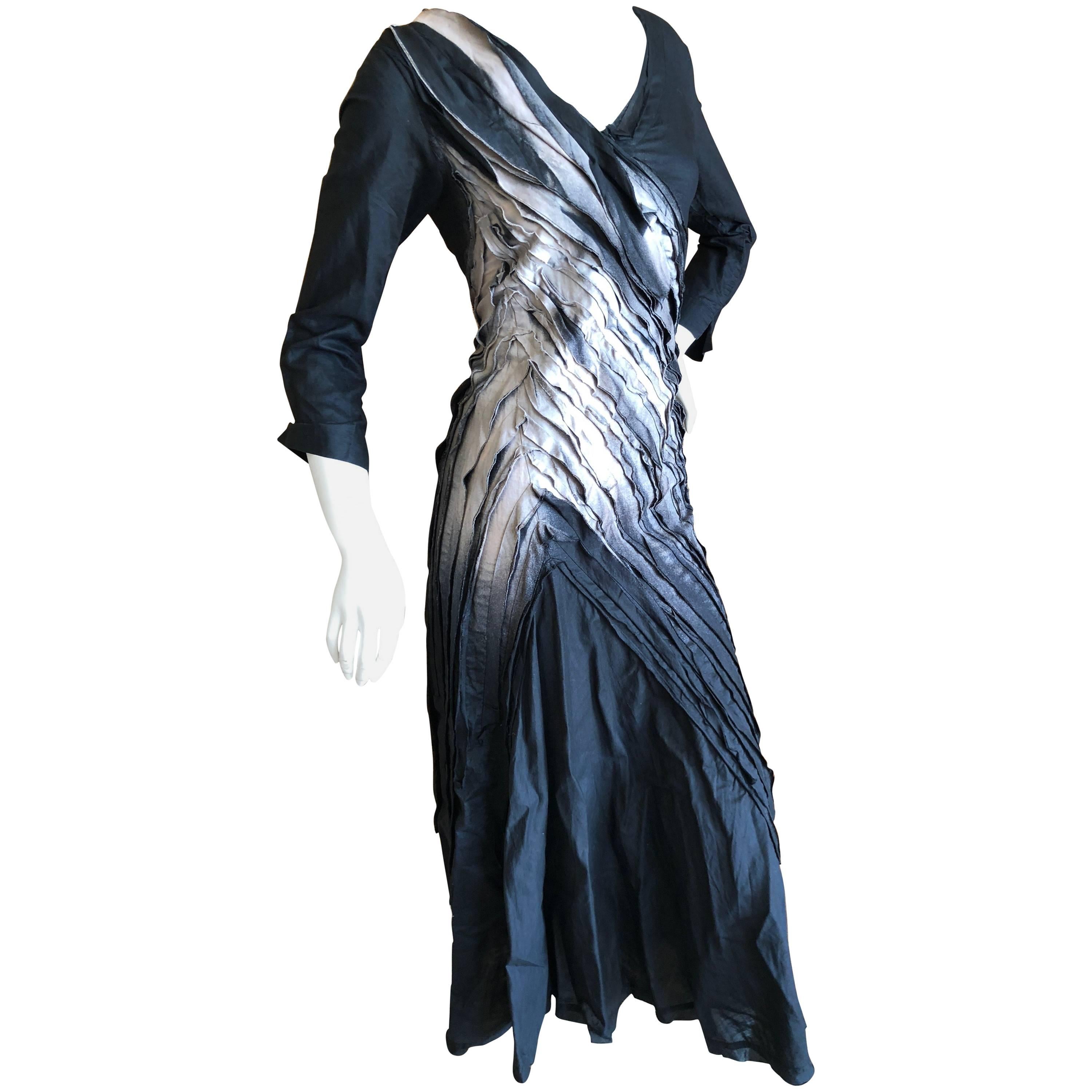 Issey Miyake Vintage Ombre Cotton Pleated Diagonal Dress with Lace Up Details For Sale