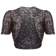 Vintage 1930s Black Tulle and Gold Sequinned Capelet Bolero