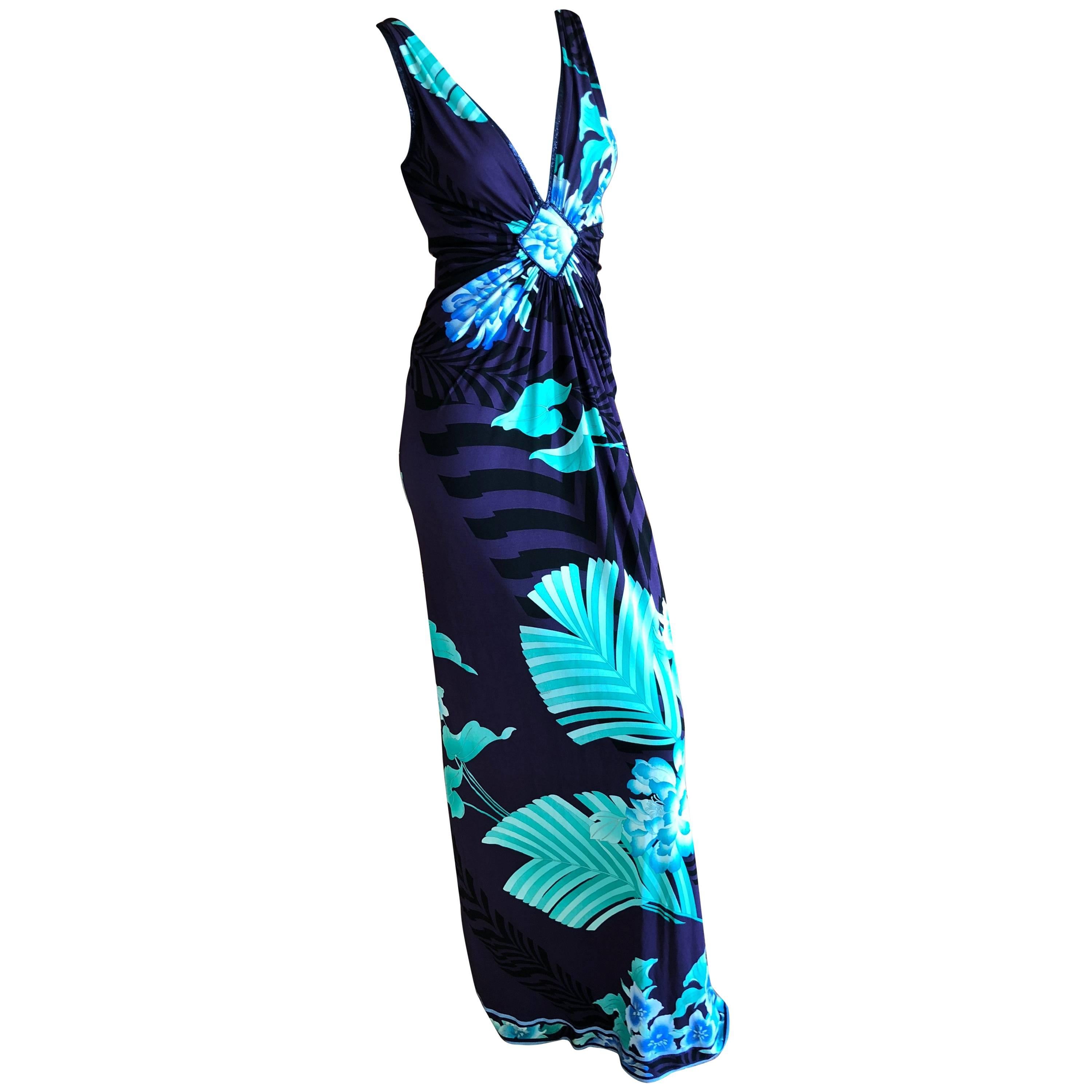 Leonard Paris Silk Jersey Palmetto Leaf Print Dress New with Tags For Sale