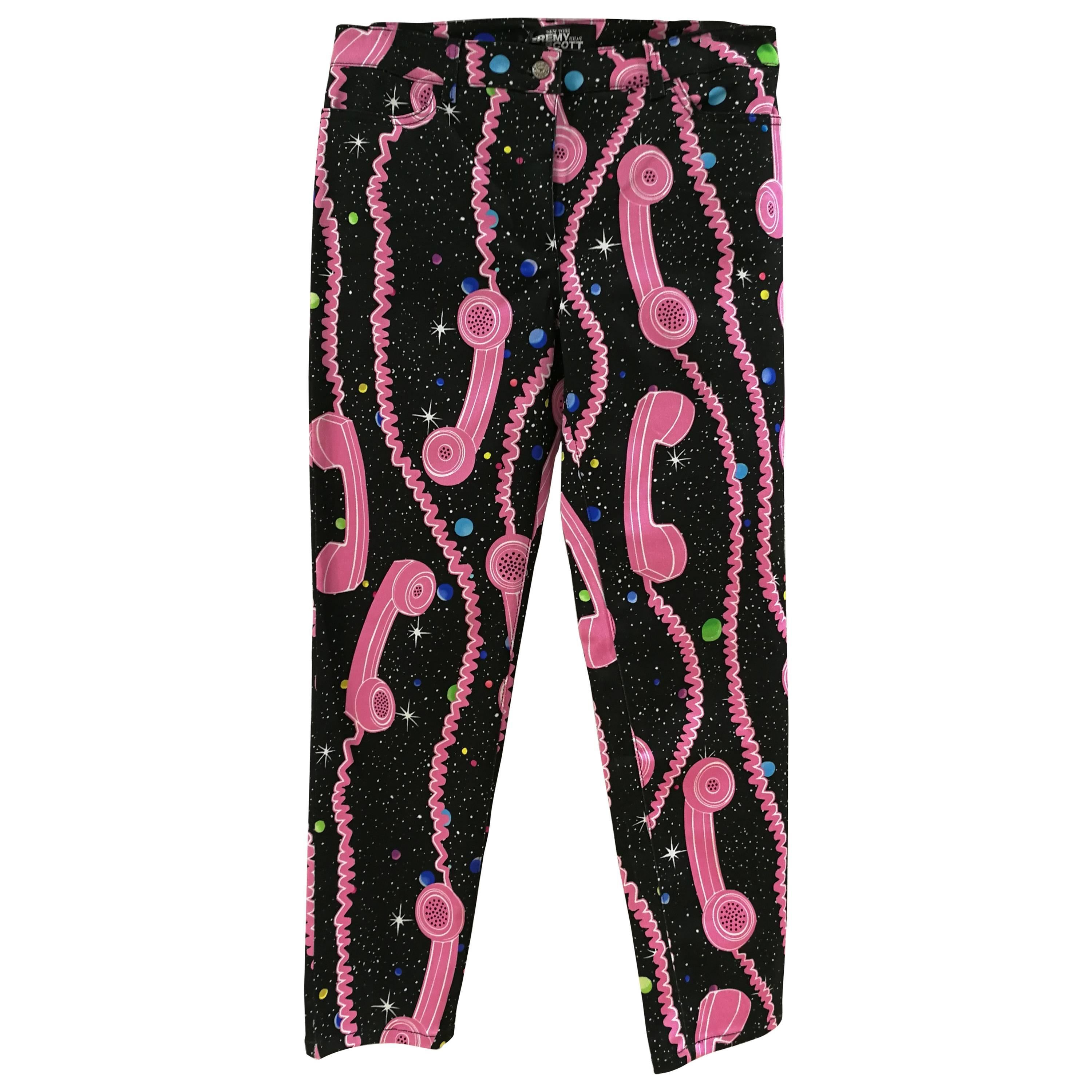 Jeremy Scott Black pink telephone Trousers