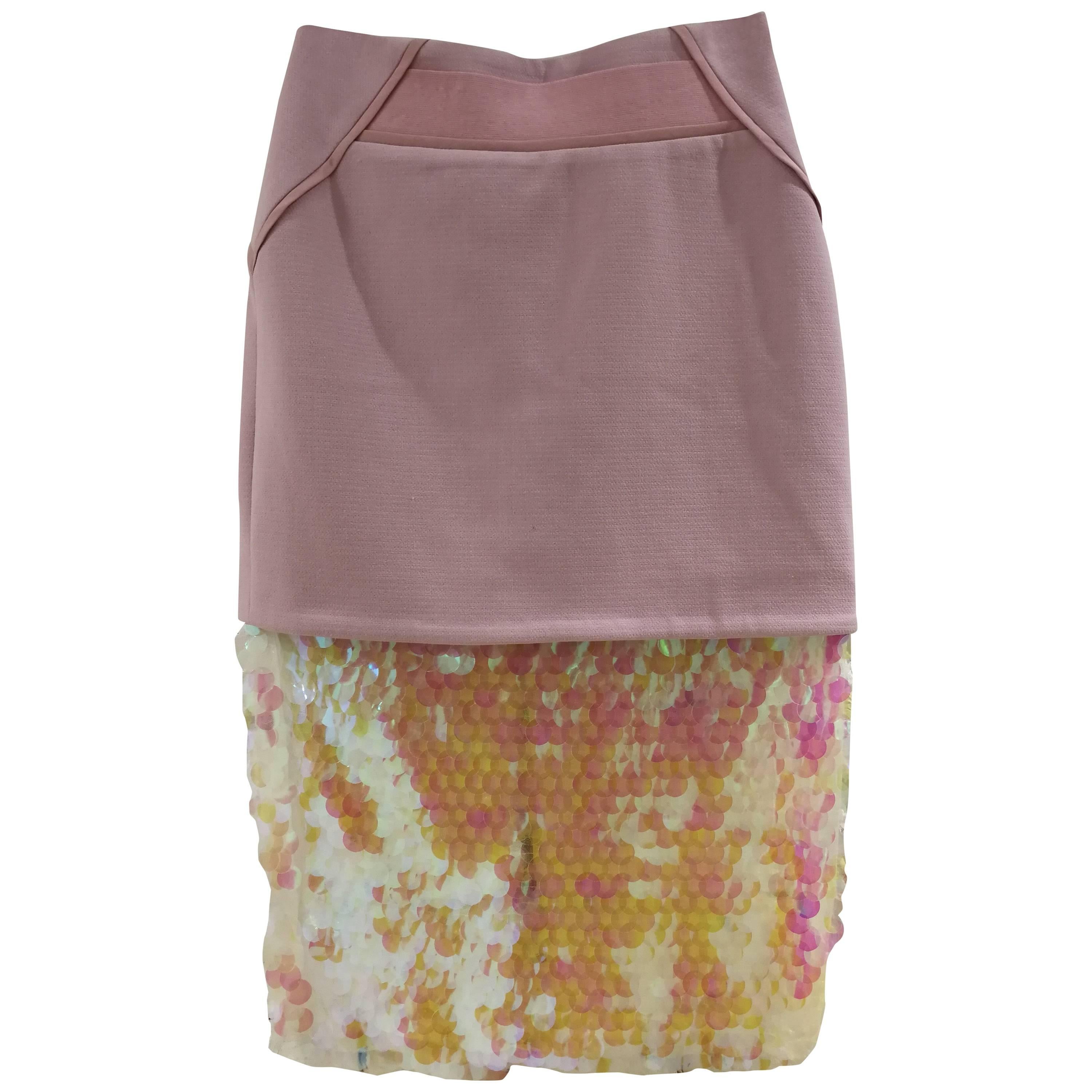 Three Floor Pink Sequines Skirt