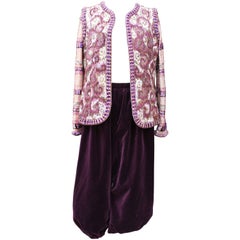 Jean Patou Haute Couture embroidered jacket and purple trouser set, 1960s